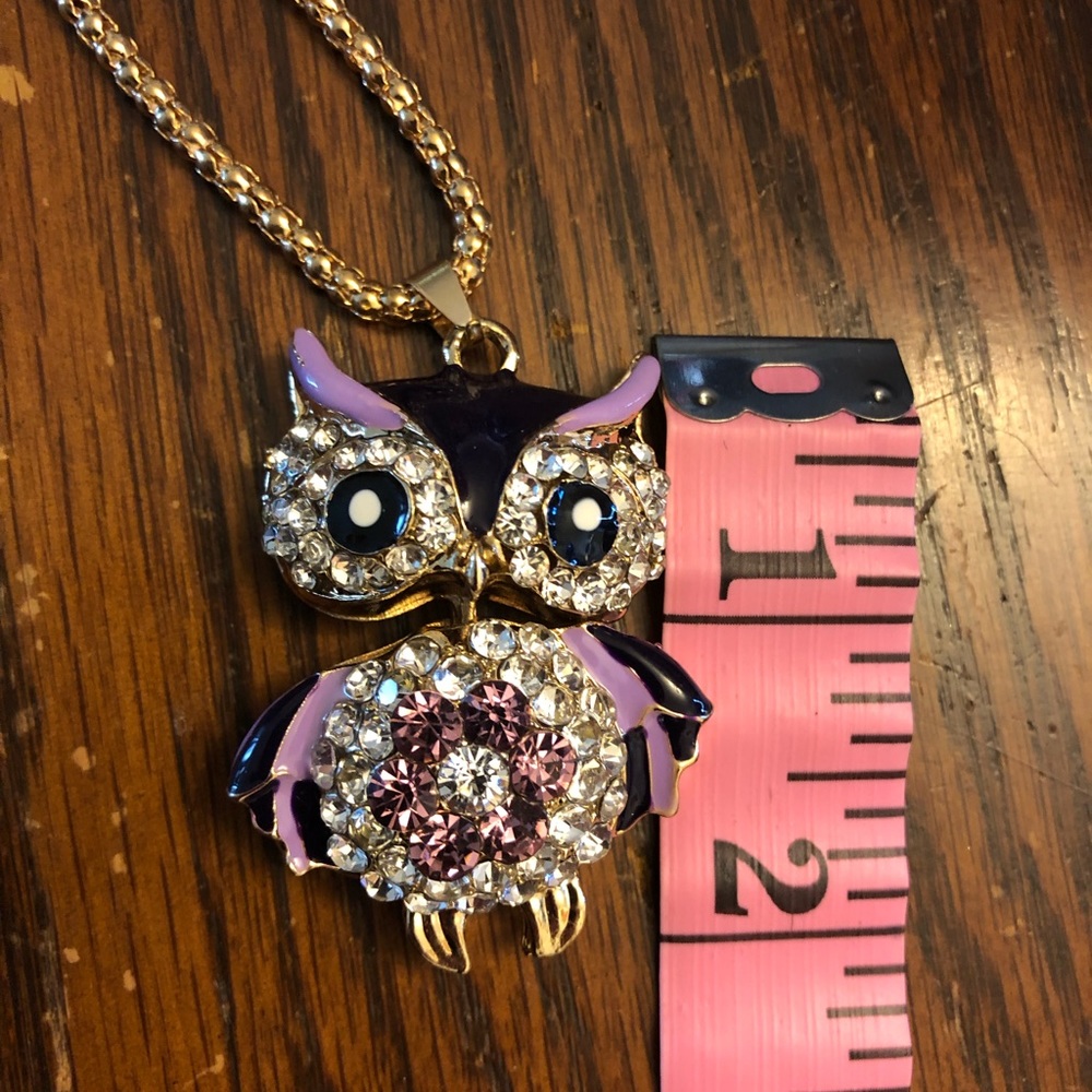 2” Puffy Owl Necklace with Multi Color stones